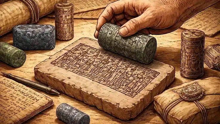 Selos cilíndricos da Mesopotâmia: quando a assinatura virou imagem e poder